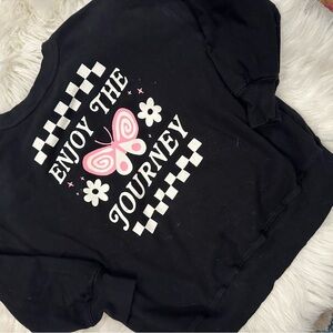 Girl’s Black Sweatshirt with Pink Butterfly lathe graphic on back cozy warm